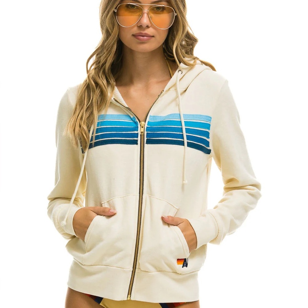 Aviator Nation Vintage White Blue Zip Up Hoodie